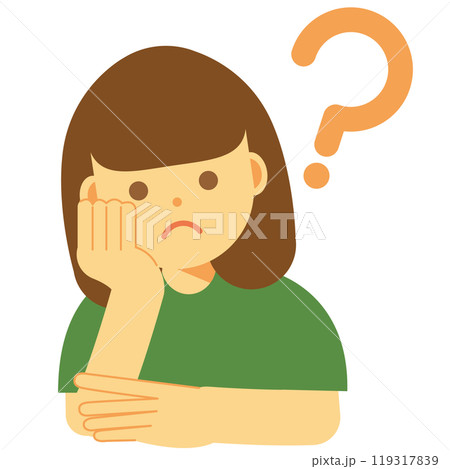 考える、分からない、困った顔の女性のイラスト 考える、分からない、困った顔の女性のイラスト 119317839