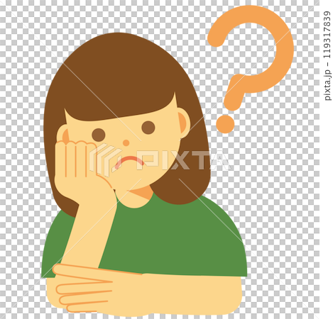 Illustration of a woman thinking, not understanding, or with a troubled face Illustration of a woman thinking, not understanding, or with a troubled face 119317839