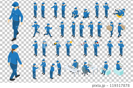 Isometric illustration: Factory worker set (female) Isometric illustration: Factory worker set (female) 119317878