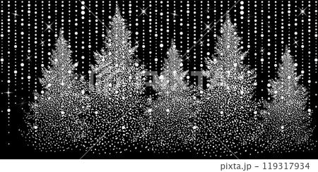 Snow graphic trees. Christmas trees. Snow needles. Happy New Year. Hand drawn. Not AI, vector illustrations. 119317934
