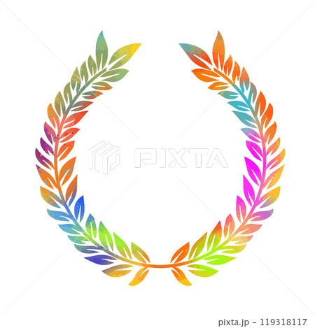 Colored circle of wheat ear on white background. Agriculture wheat logo template. Frame with leaves victory. hand drawn. Not AI, Vector illustration 119318117