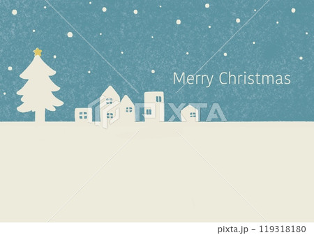 ツリーと街並み クリスマス メッセージカード 青 119318180