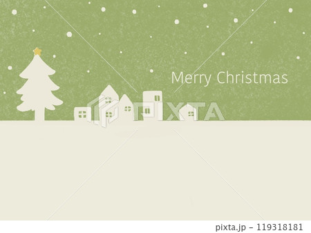 ツリーと街並み クリスマス メッセージカード 緑 ツリーと街並み クリスマス メッセージカード 緑 119318181