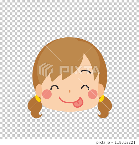 一個可愛的小女孩的表情符號插圖，帶有美味的表情圖標面部表情白色背景向量 119318221