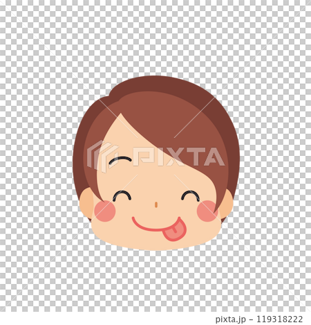 Emoji illustration of a cute little girl with a delicious expression, icon, face, expression, white background, vector 119318222