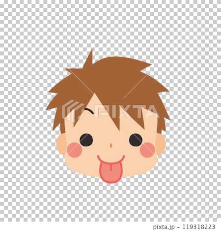 一個可愛的小男孩伸出舌頭圖標面部表情白色背景向量的表情符號插圖 119318223