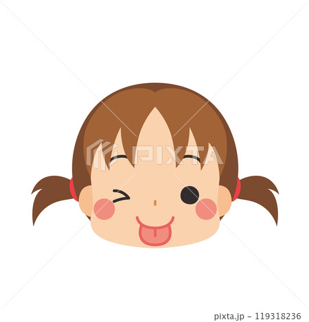 舌を出してウインクする可愛い小さな女の子の絵文字イラスト　アイコン　顔　表情　白背景　ベクター 119318236