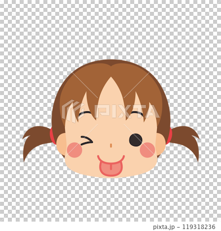 舌を出してウインクする可愛い小さな女の子の絵文字イラスト　アイコン　顔　表情　白背景　ベクター 119318236