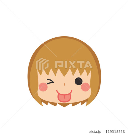 舌を出してウインクする可愛い小さな女の子の絵文字イラスト　アイコン　顔　表情　白背景　ベクター 119318238