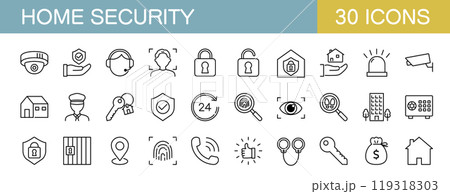 ホームセキュリティに関するラインアイコンセット　 119318303