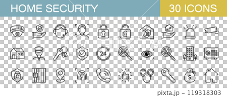 ホームセキュリティに関するラインアイコンセット　 119318303