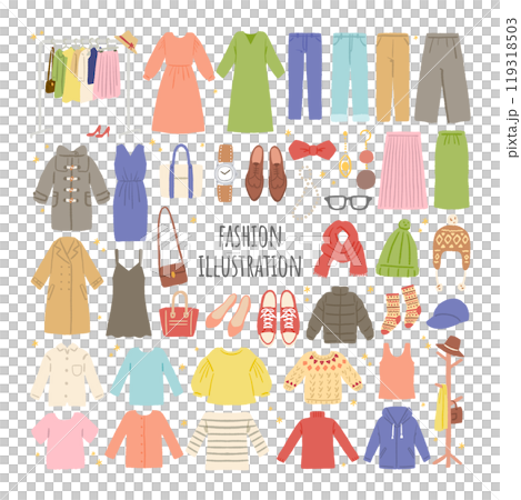 いろんな服・ファッションアイテムのイラストセット 119318503
