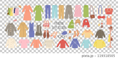 いろんな服・ファッションアイテムのイラストセット 119318505