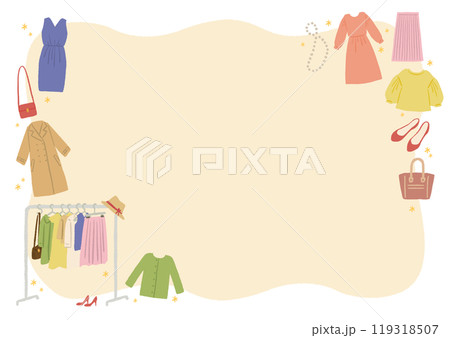いろんな服・ファッションアイテムのイラストのフレーム 119318507