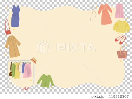 いろんな服・ファッションアイテムのイラストのフレーム 119318507