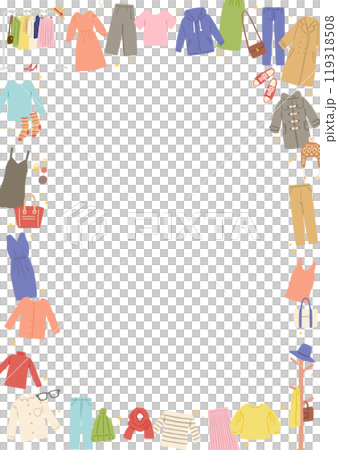 いろんな服・ファッションアイテムのイラストのフレーム 119318508