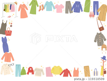 いろんな服・ファッションアイテムのイラストのフレーム 119318509