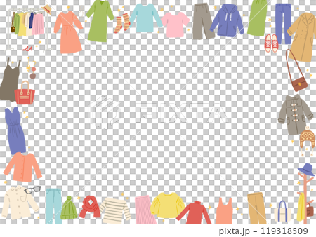 いろんな服・ファッションアイテムのイラストのフレーム 119318509