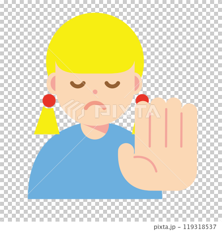 Illustration of a woman refusing with her eyes closed Illustration of a woman refusing with her eyes closed 119318537