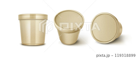 Brown plastic or paper container for ice cream. 119318899