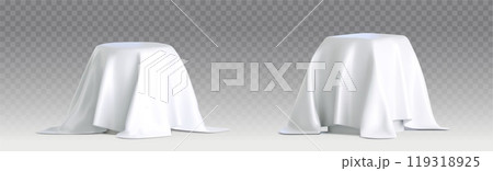 Silk white cloth cover on podium. Box with fabric 119318925