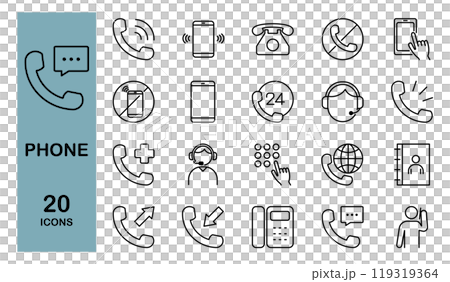 携帯電話や固定電話・電話をかけることに関するラインアイコンセット　 119319364