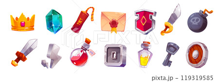 Cartoon set of pirate adventure game props 119319585