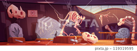 Abandoned museum and broken fossil dinosaur vector Abandoned museum and broken fossil dinosaur vector 119319595