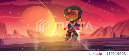 Astronaut character landing on alien planet Astronaut character landing on alien planet 119319608