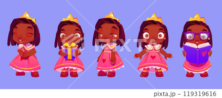 Cute vector cartoon black princess girl character 119319616