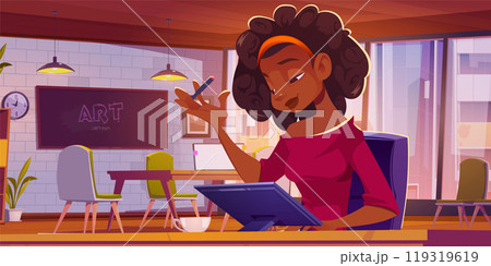 Woman employee work in creative office environment 119319619