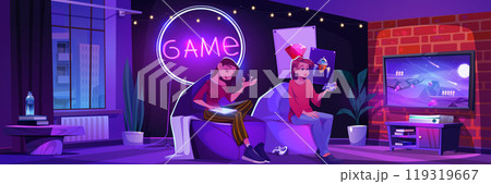 Girls drawing on tab, playing video game at night Girls drawing on tab, playing video game at night 119319667