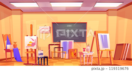 Art classroom interior with painting equipment 119319676