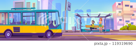 City bus arriving to pick up passengers at stop 119319690
