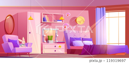 Pink bedroom interior with furniture Pink bedroom interior with furniture 119319697