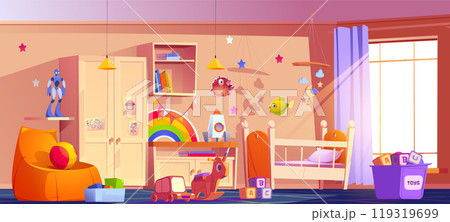 Toddler bedroom with furniture and toys 119319699