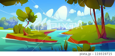 Cartoon forest with lake landscape background 119319715