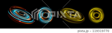 Realistic set of round neon color light flares 119319770