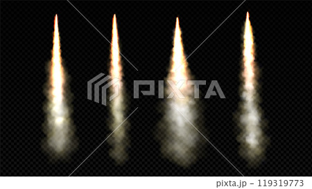 Rocket launch smoke trail with fire flame vector 119319773