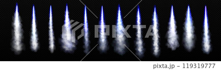 Fire trail with smoke of rocket, spaceship launch 119319777