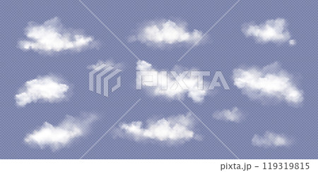 Transparent vector white cloud sky realistic set Transparent vector white cloud sky realistic set 119319815
