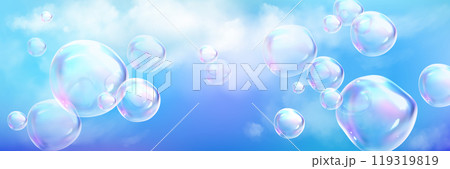Realistic cloud background with iridescent foam 119319819