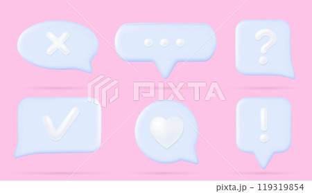 3d chat speech bubbles, text boxes with icons 119319854