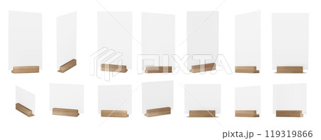 Menu paper card wood stand 3d vector blank mockup 119319866