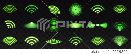 Realistic set of green radio wave signal signs 119319892