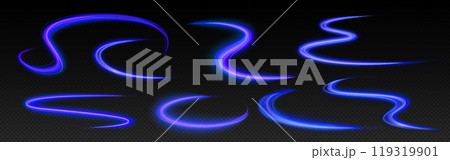 Realistic set of neon blue light lines Realistic set of neon blue light lines 119319901