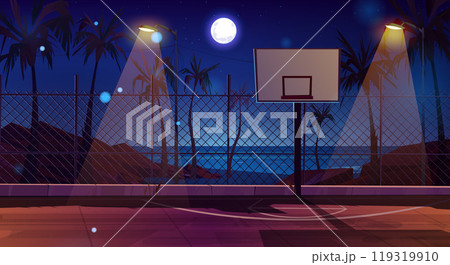 Night basketball court on seashore 119319910