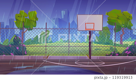 Rain on street basketball court cartoon background 119319913