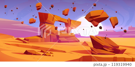 Mars desert with floating rock vector landscape Mars desert with floating rock vector landscape 119319940