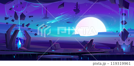 Alien planet surface with crystal in cave 119319961